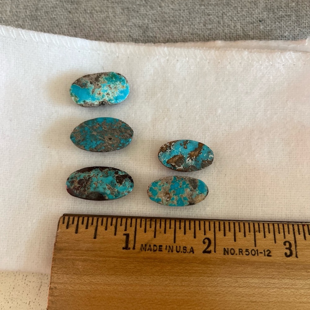 5 pieces long oval 100% Persian turquoise Cabochon.